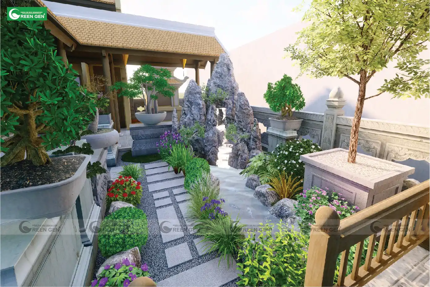 Thiết kế và thi công công trình cảnh quan sân vườn nhà thờ họ ở Ninh Bình